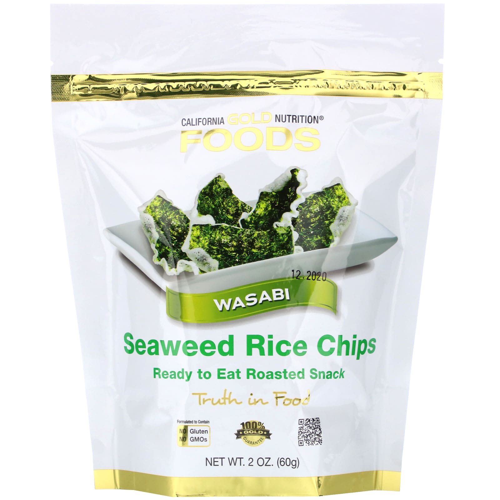 California Gold Nutrition-Seaweed Rice Chips-Wasabi-2 oz (60 g)