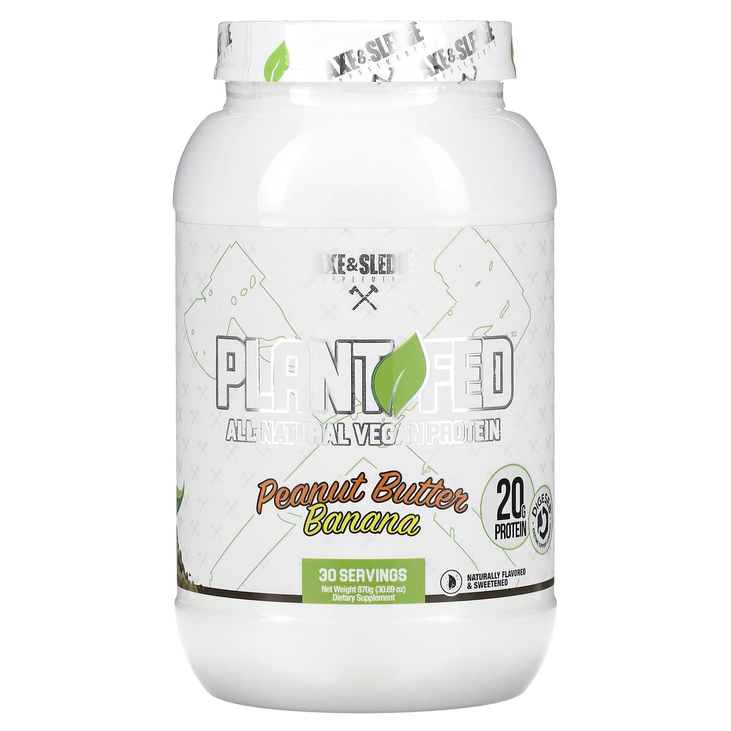 Axe & Sledge Supplements-Plant Fed-All-Natural Vegan Protein-Peanut Butter Banana-30.69 oz (870 g)