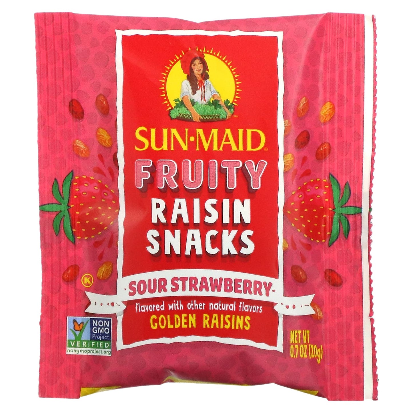 Sun-Maid, Fruity Raisin Snacks, Sour Strawberry, 7 Pouches, 0.7 oz (20 g) Each