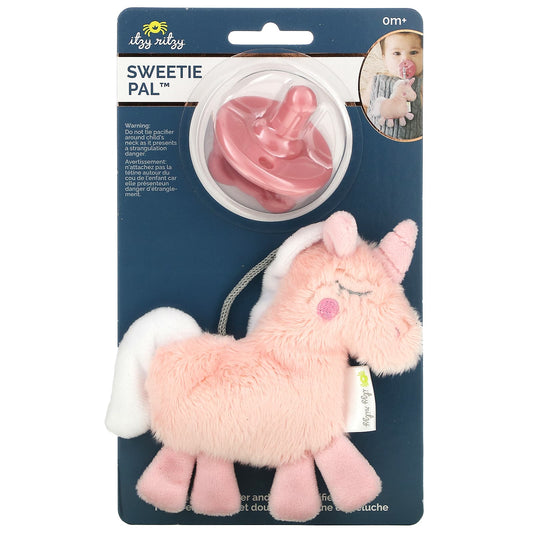 itzy ritzy-Sweetie Pal-Silicone Pacifier and Plush Pacifier Lovey-0+ Months-Unicorn-2 Piece Set