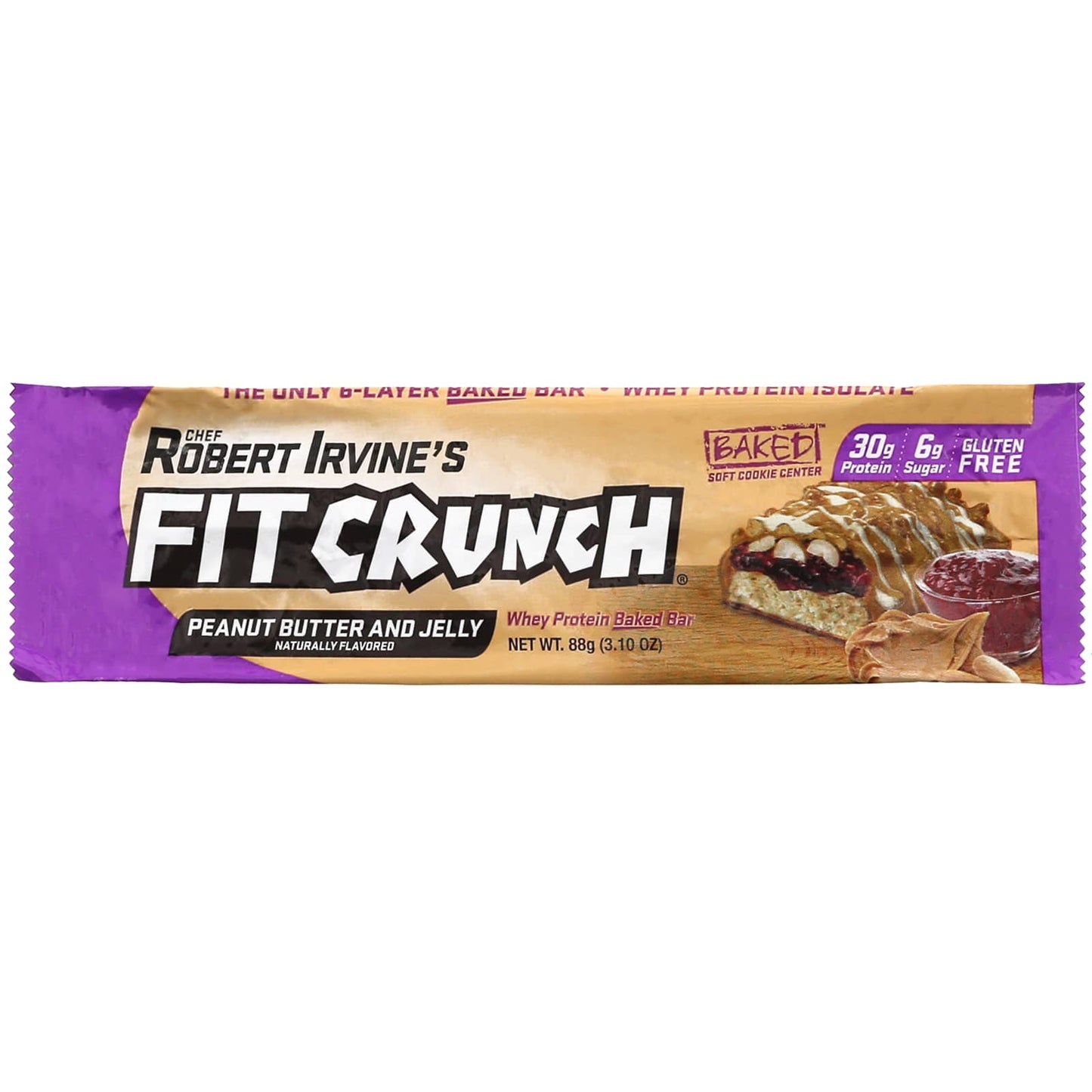 FITCRUNCH, Whey Protein Baked Bar, Peanut Butter and Jelly, 12 Bars, 3.10 oz (88 g) Each