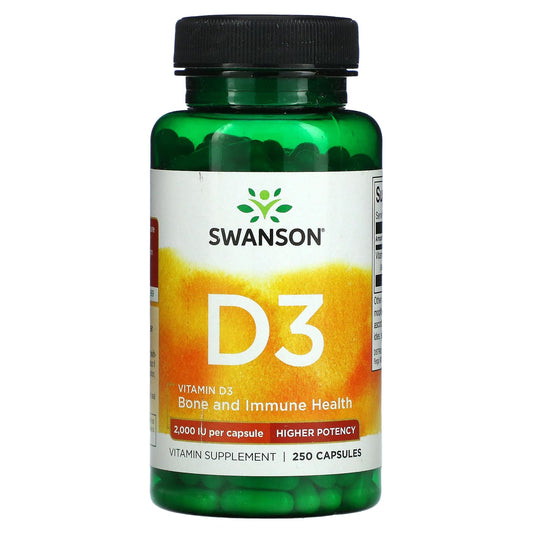 Swanson-Vitamin D3-Higher Potency- 2,000 IU-250 Capsules