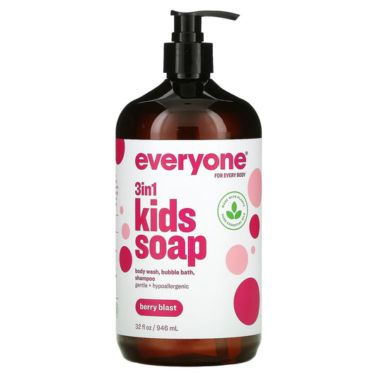 Everyone-3 In 1 Kids Soap-Body Wash-Bubble Bath-Shampoo-Berry Blast-32 fl oz (946 ml)