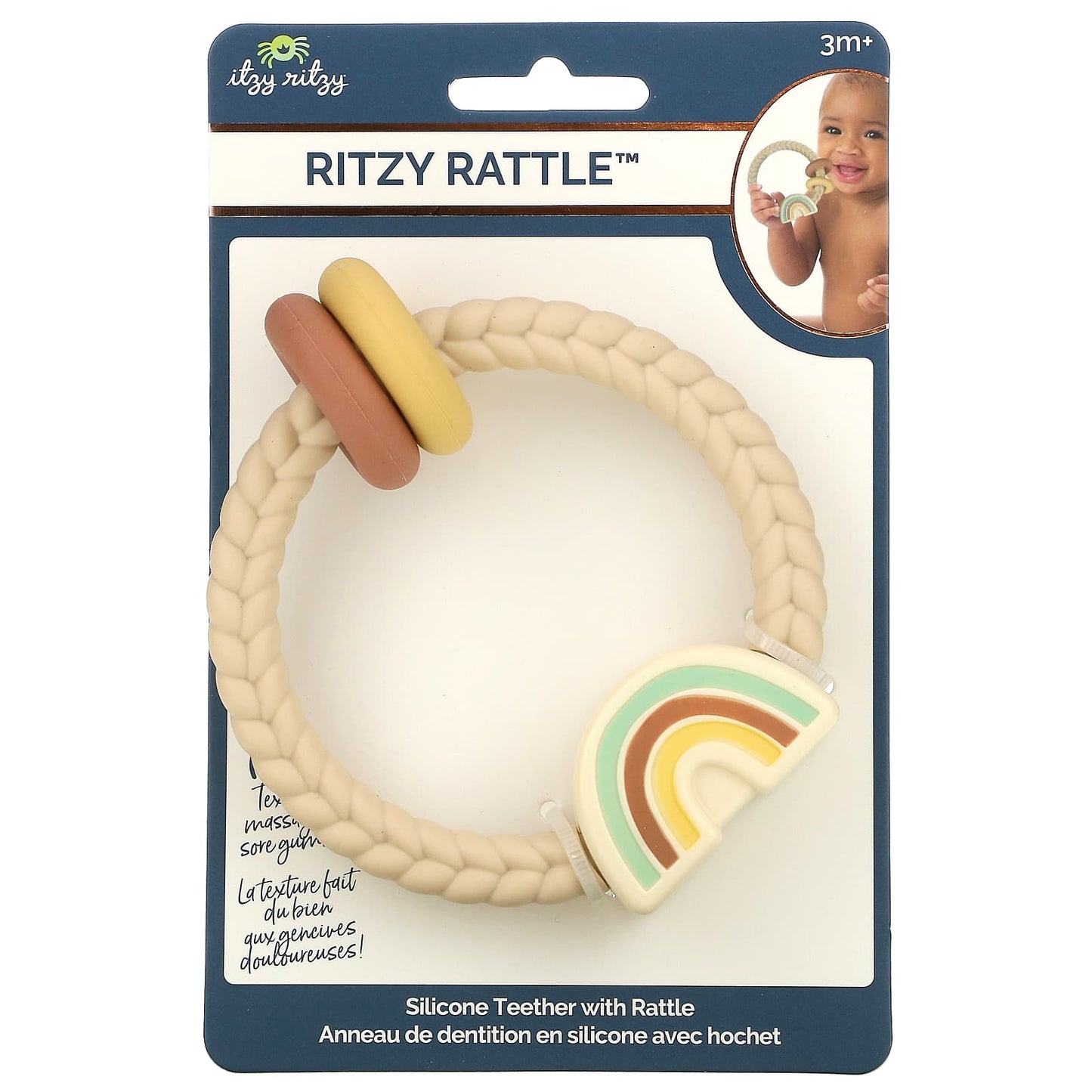 itzy ritzy-Ritzy Rattle-Silicone Teether with Rattle-3+ Months-Neutral Rainbow-1 Teether