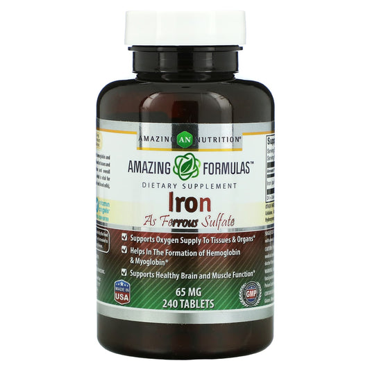 Amazing Nutrition-Iron As Ferrous Sulfate-65 mg-240 Tablets