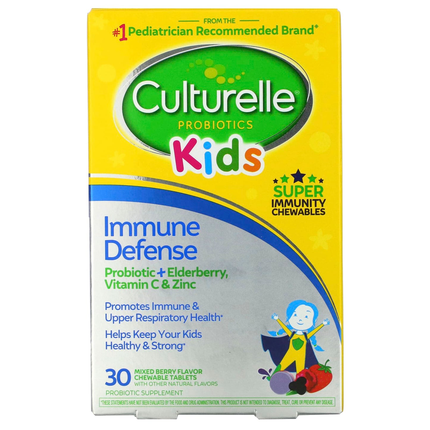 Culturelle-Kids-Probiotics-Immune Defense-Mixed Berry Flavor-30 Chewable Tablets