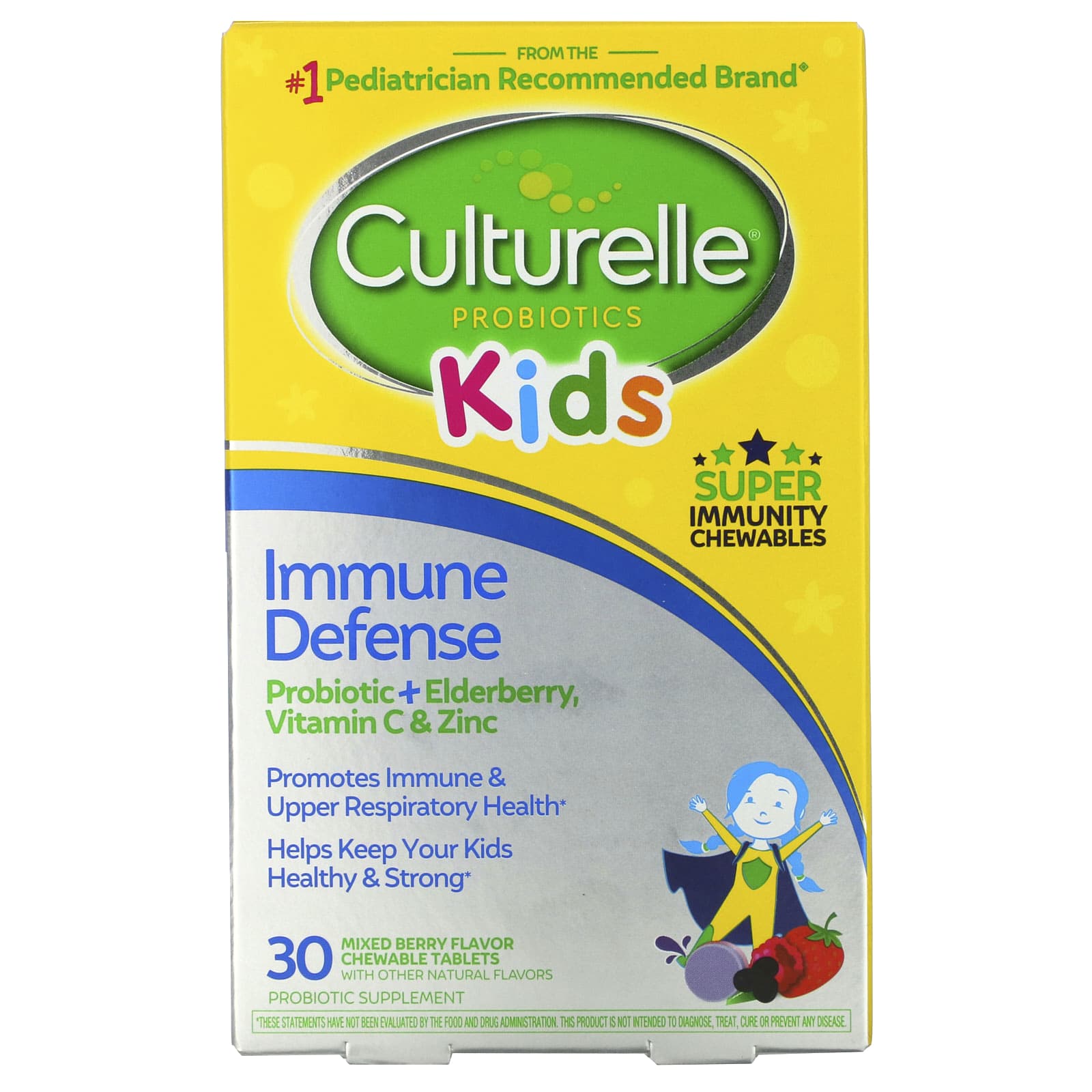 Culturelle-Kids-Probiotics-Immune Defense-Mixed Berry Flavor-30 Chewable Tablets