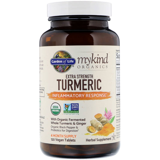 Garden of Life-MyKind Organics-Extra Strength Turmeric-Inflammatory Response-120 Vegan Tablets