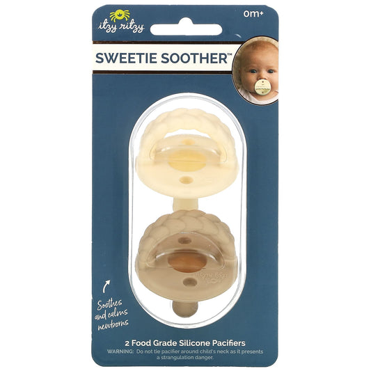 itzy ritzy-Sweetie Soother-Food Grade Silicone Pacifiers-0+ Months-Cream Taupe Braid-2 Pacifiers