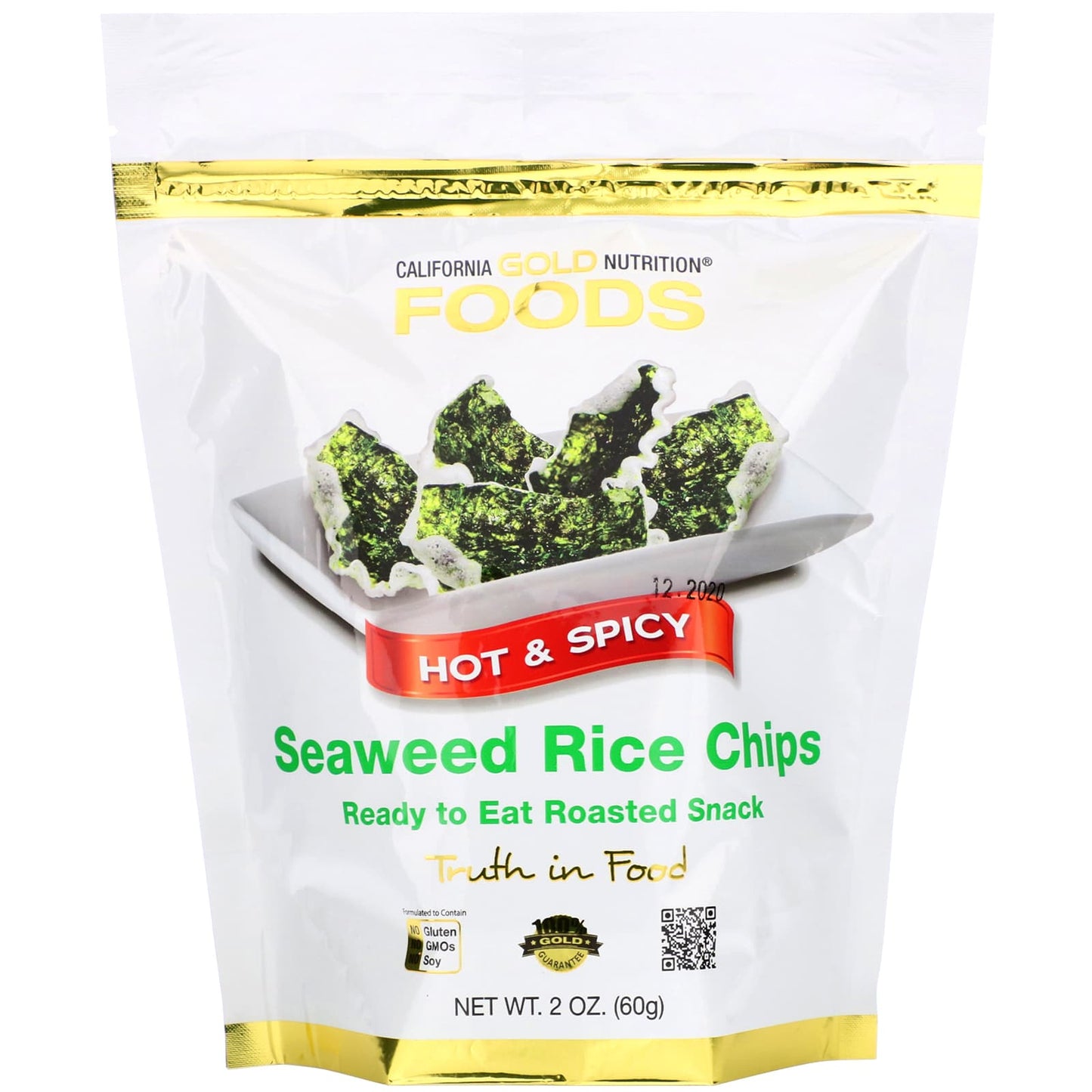 California Gold Nutrition-Seaweed Rice Chips-Hot & Spicy-2 oz (60 g)