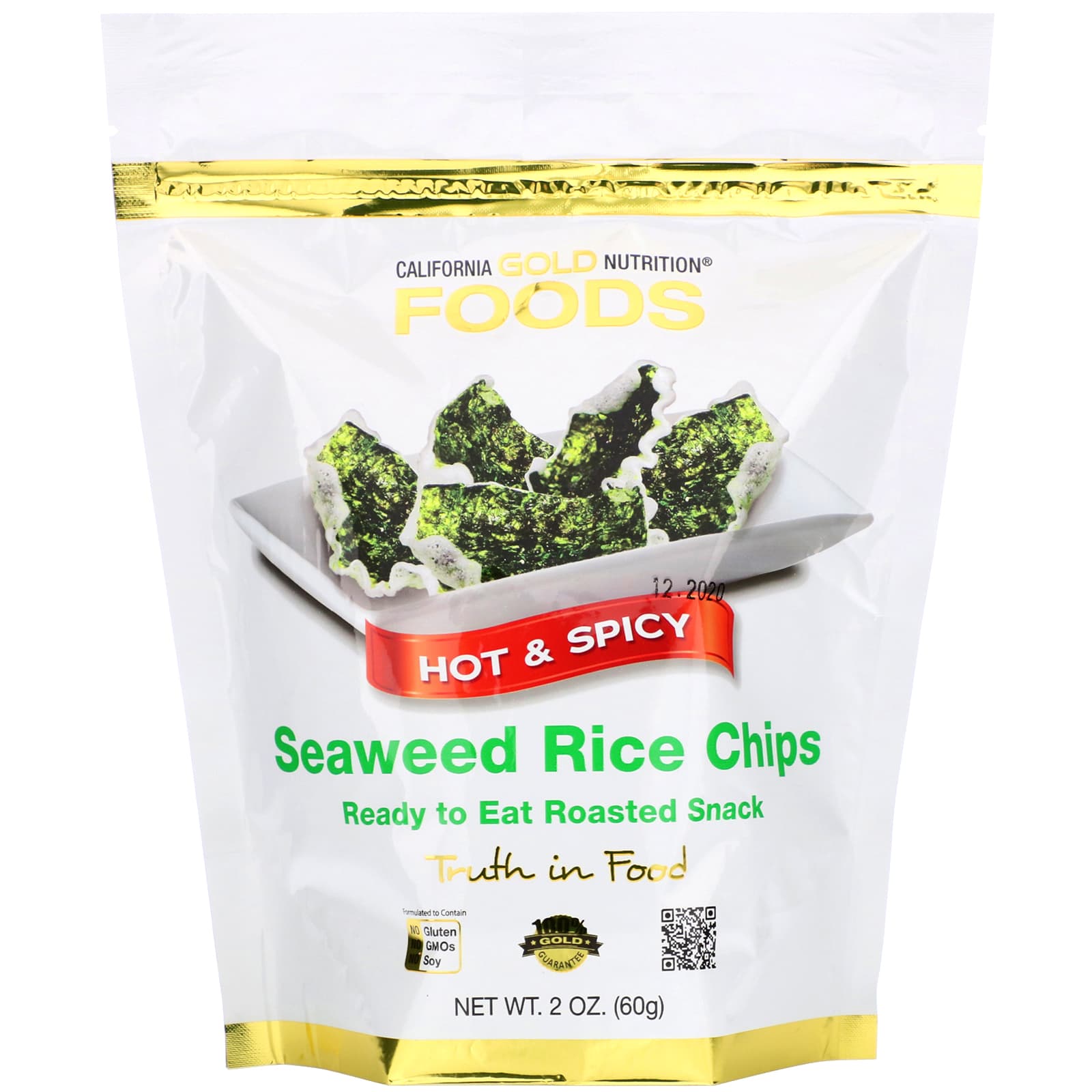 California Gold Nutrition-Seaweed Rice Chips-Hot & Spicy-2 oz (60 g)