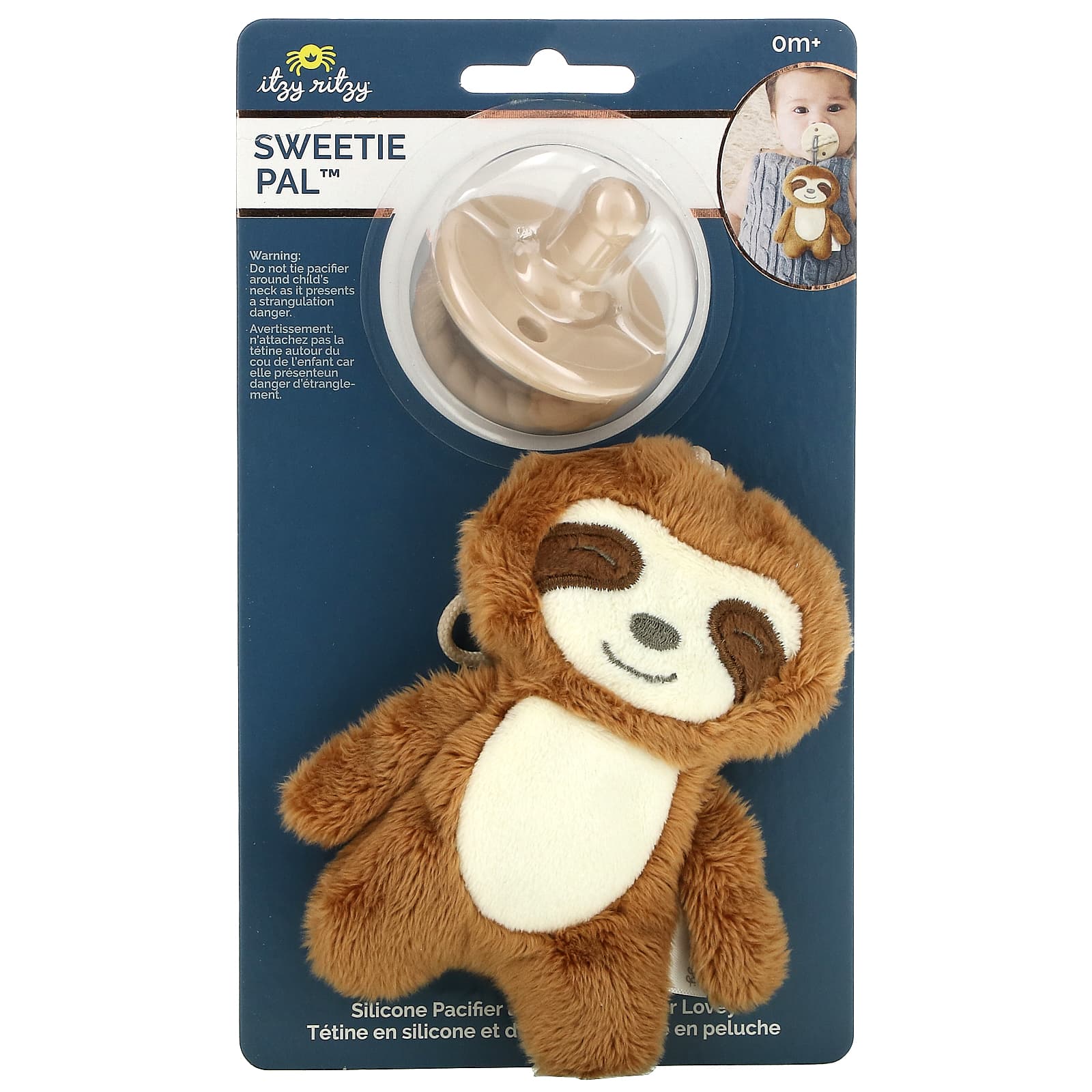 itzy ritzy-Sweetie Pal-Silicone Pacifier and Plush Pacifier Lovey-0+ Months-Sloth-2 Piece Set