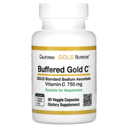 California Gold Nutrition-Buffered Gold C-GOLD Standard Sodium Ascorbate (Vitamin C)-750 mg-60 Veggie Capsules