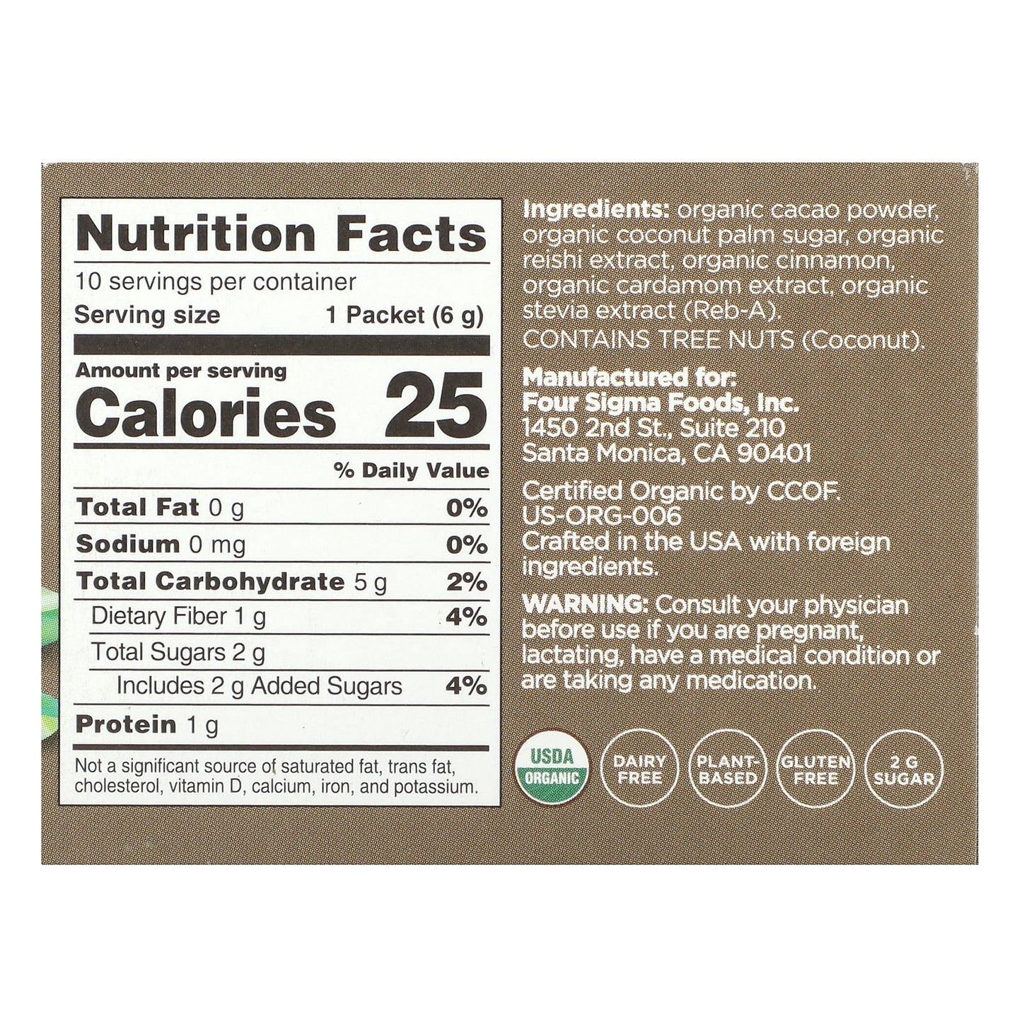 Four Sigmatic, Calm, Organic Cacao Mix with Reishi Mushroom, 10 Packets, 0.21 oz (6 g) Each