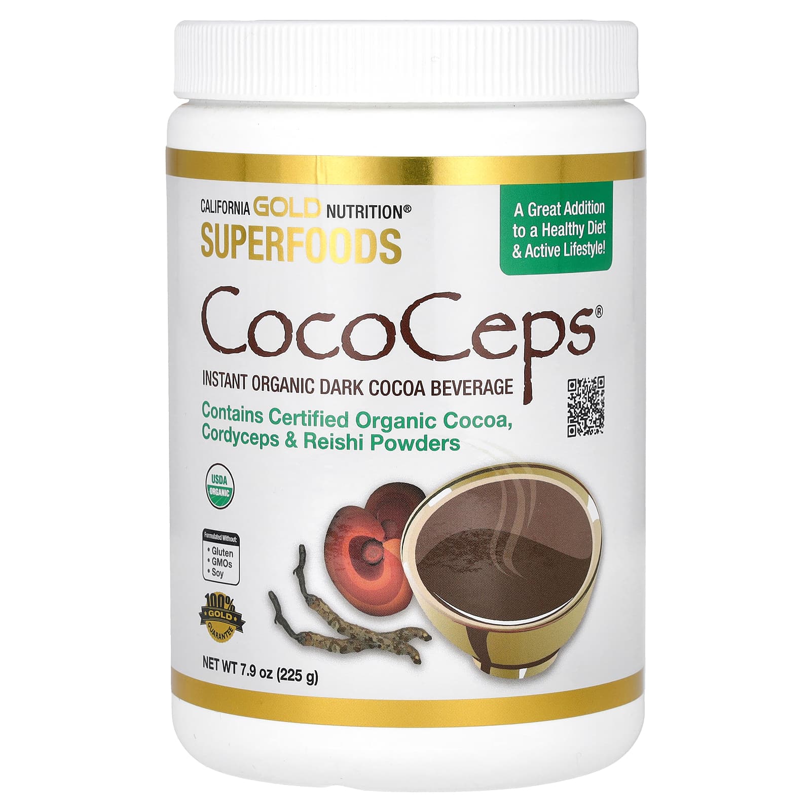 California Gold Nutrition-SUPERFOODS - CocoCeps-Organic Cocoa-Cordyceps & Reishi-7.93 oz (225 g)