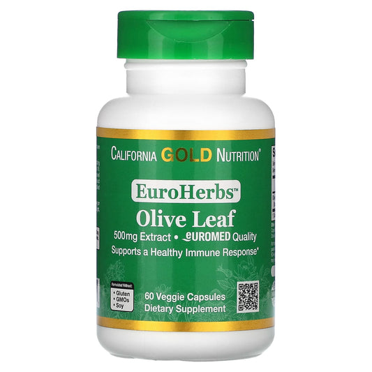 California Gold Nutrition-Olive Leaf Extract-EuroHerbs-European Quality-500 mg-60 Veggie Capsules