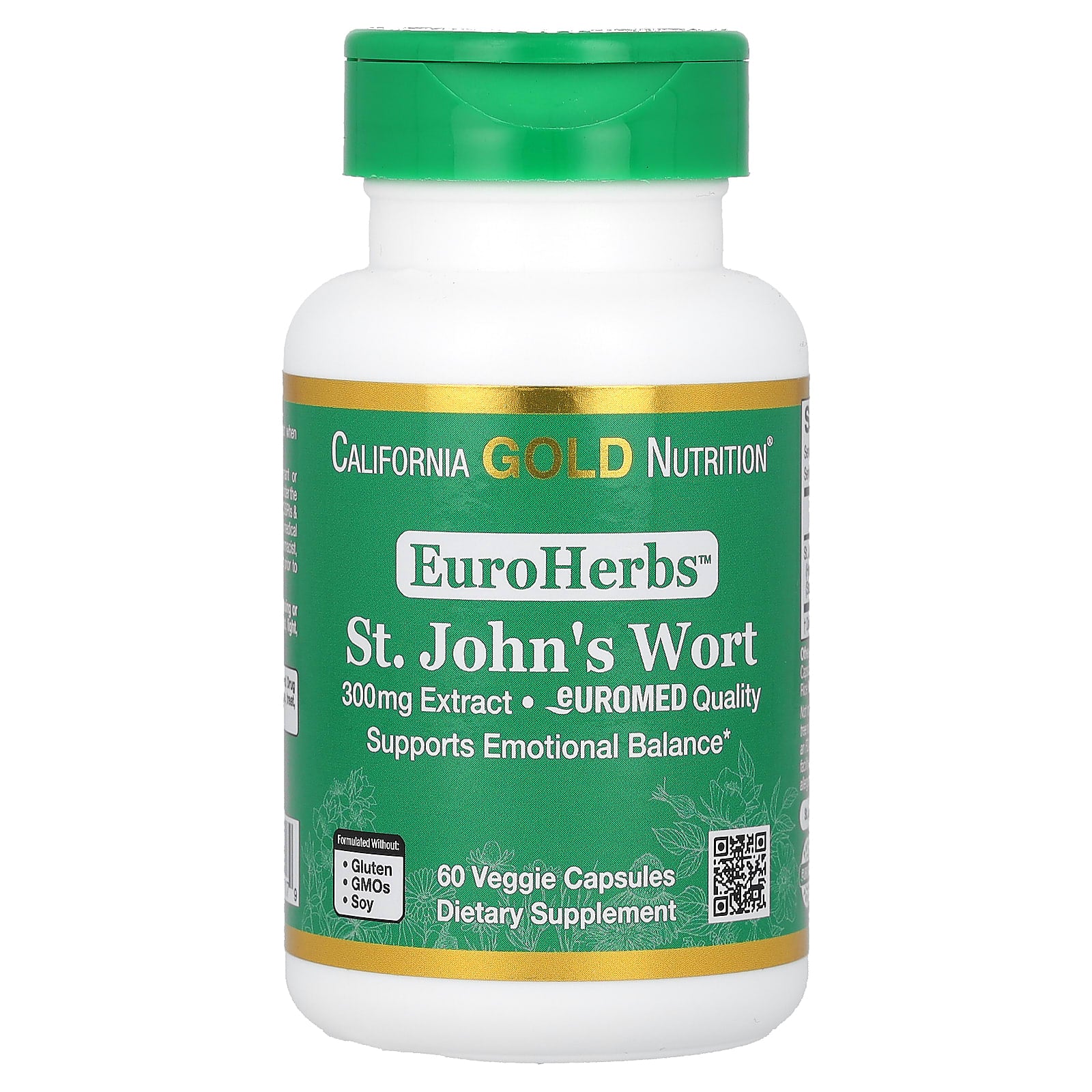 California Gold Nutrition-EuroHerbs-St. John's Wort-Euromed Quality-300 mg-60 Veggie Capsules