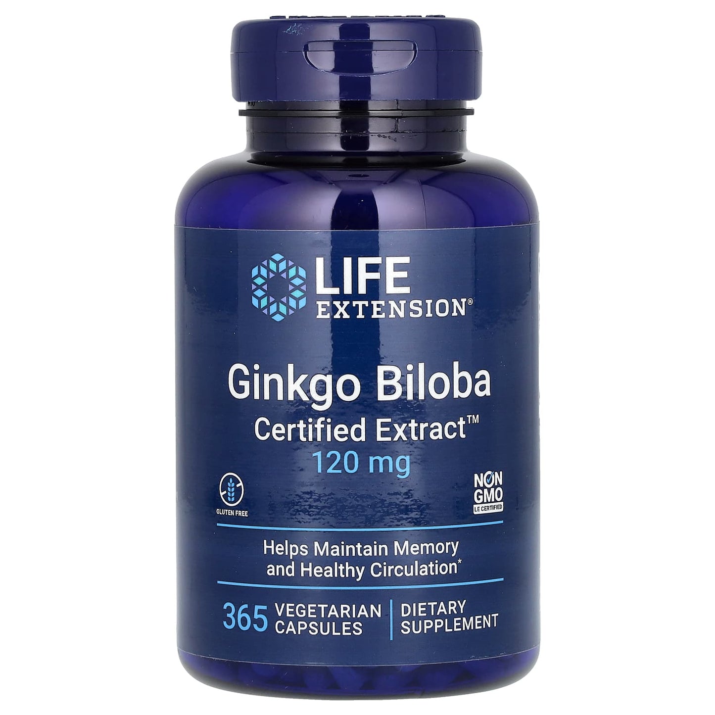 Life Extension-Ginkgo Biloba-Certified Extract-120 mg-365 Vegetarian Capsules