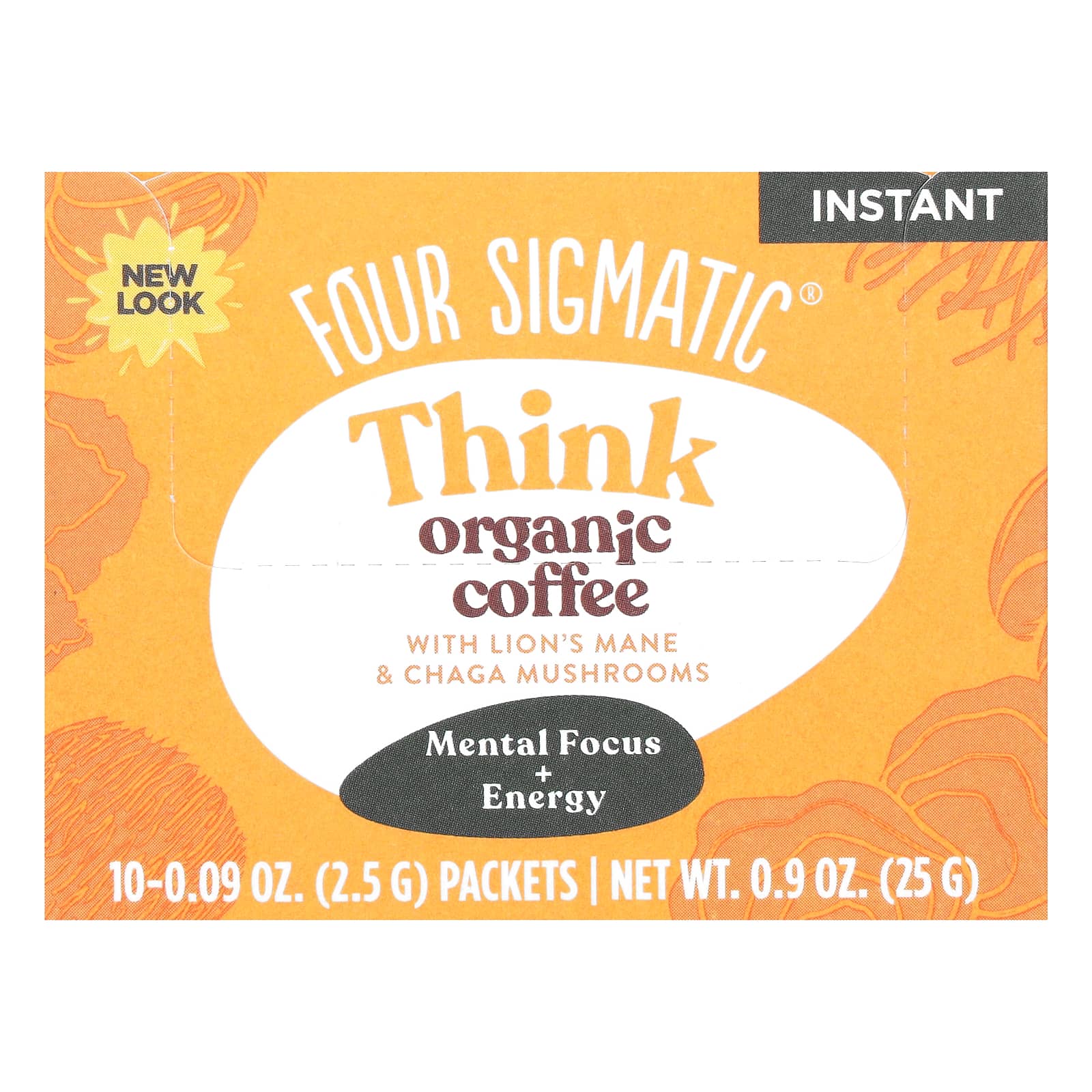 Four Sigmatic-Think-Instant Organic Coffee with Lion's Mane & Chaga Mushrooms-Medium Roast-10 Packets-0.09 oz (2.5 g) Each