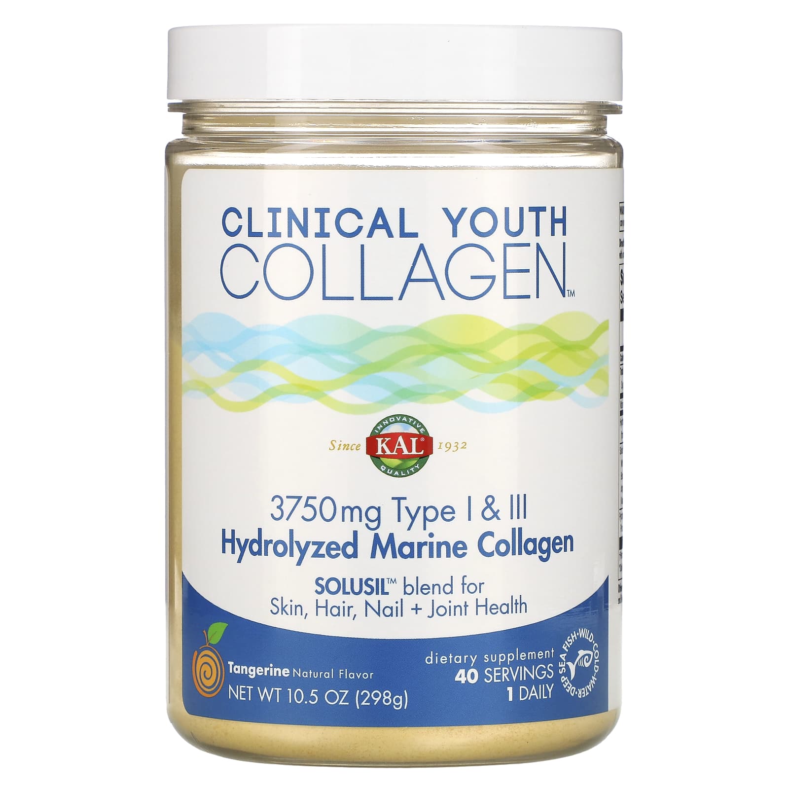 KAL-Hydrolyzed Marine Collagen-Tangerine-3,750 mg-10.5 oz (298 g)