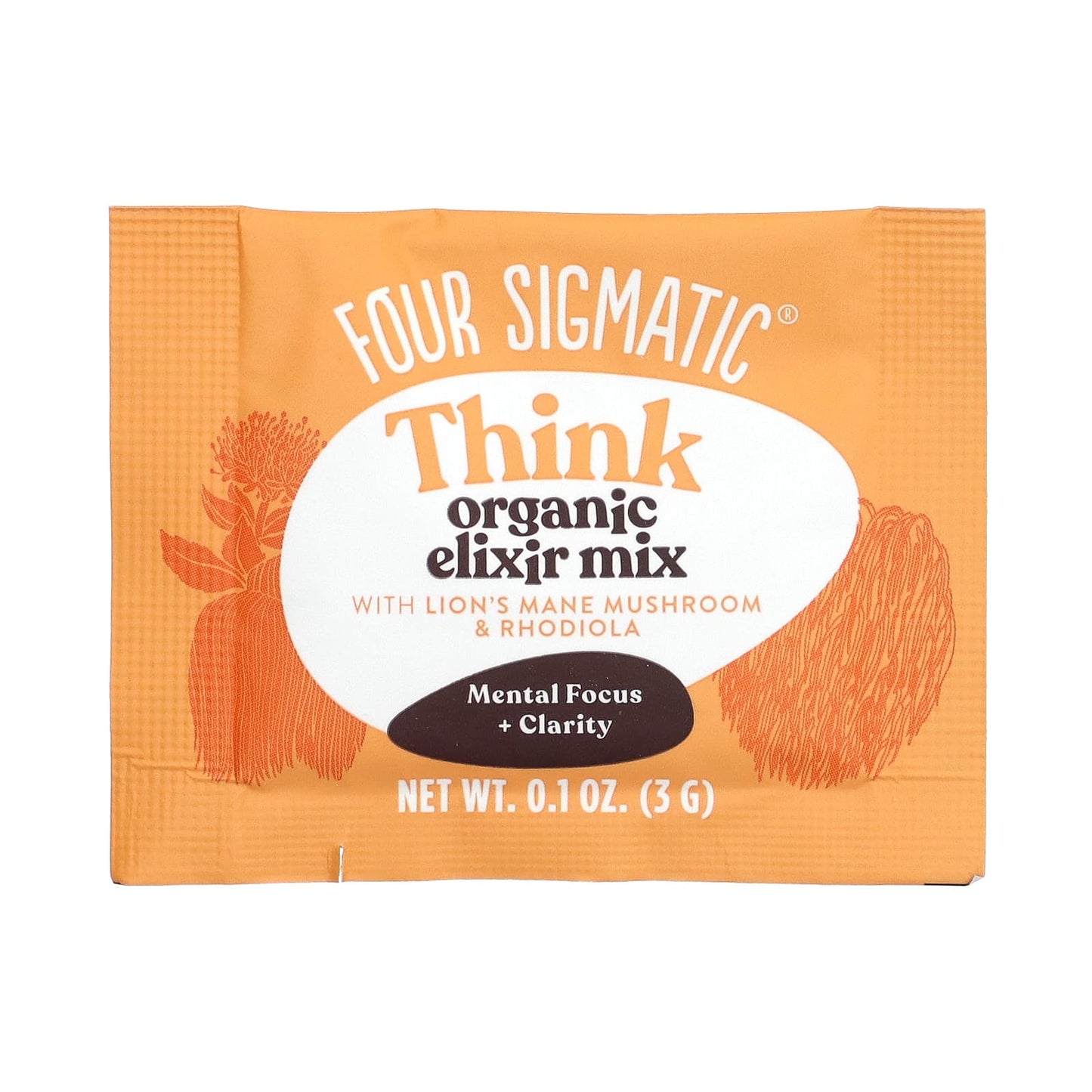 Four Sigmatic, Think, Organic Elixir Mix With Lion's Mane Mushroom & Rhodiola, Caffeine Free, 20 Packets, 0.1 oz (3 g) Each