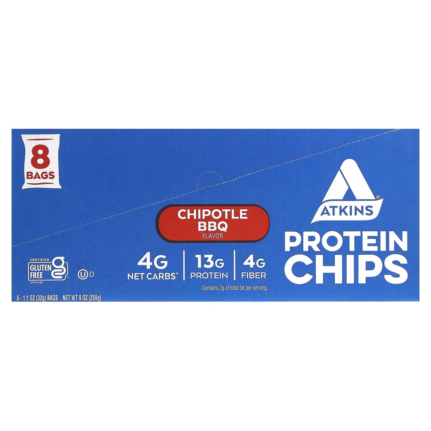 Atkins, Protein Chips, Chipotle BBQ, 8 Bags, 1.1 oz (32 g) Each