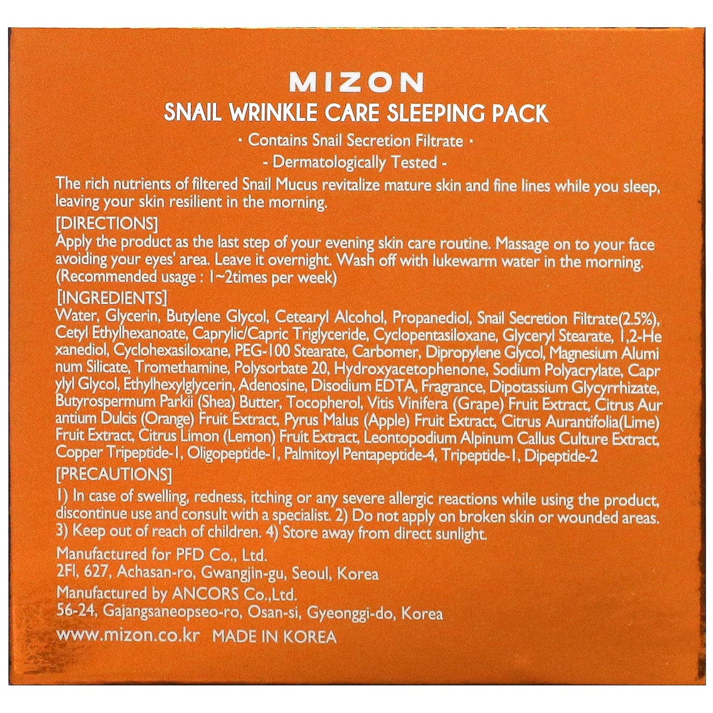 Mizon, Snail Wrinkle Care Sleeping Pack, 2.70 fl oz (80 ml)