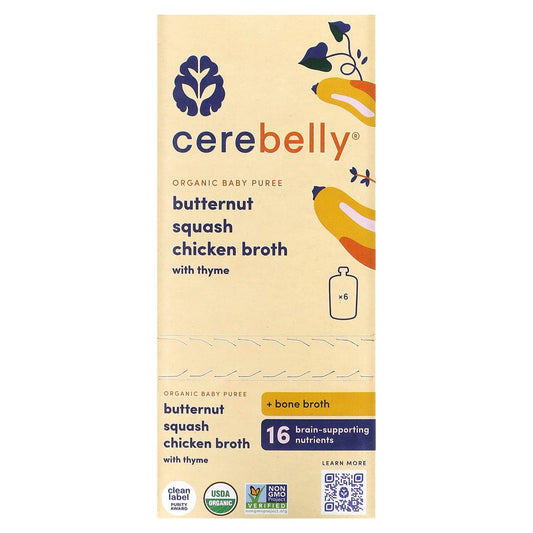 Cerebelly-Organic Baby Puree-Butternut-Squash-Chicken Broth with Thyme-6 Pouches-4 oz (113 g) Each