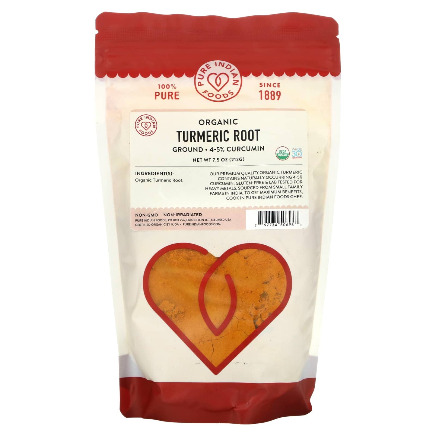 Pure Indian Foods-Organic Turmeric Root-Ground-7.5 oz (212 g)