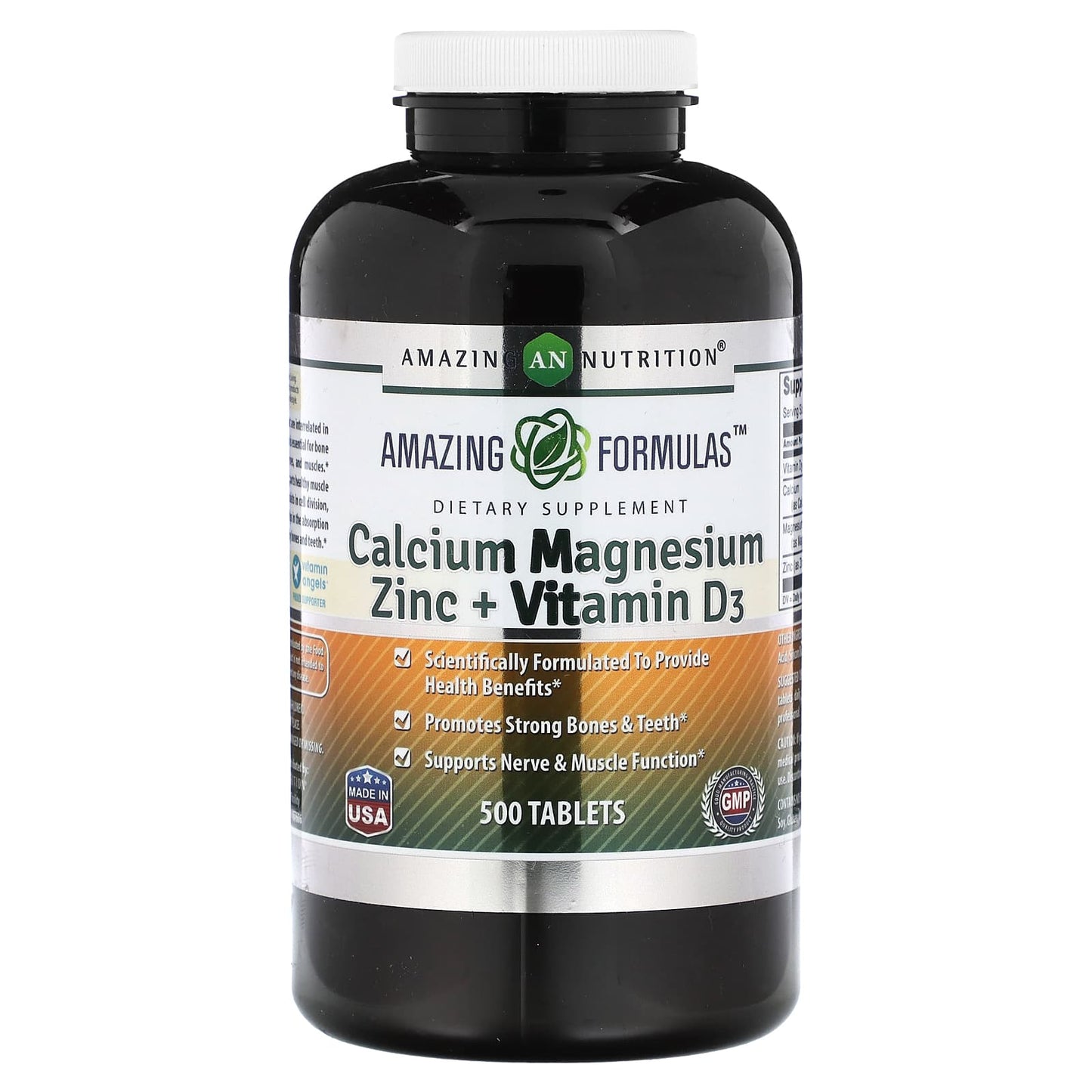 Amazing Nutrition-Calcium Magnesium Zinc + Vitamin D3-500 Tablets