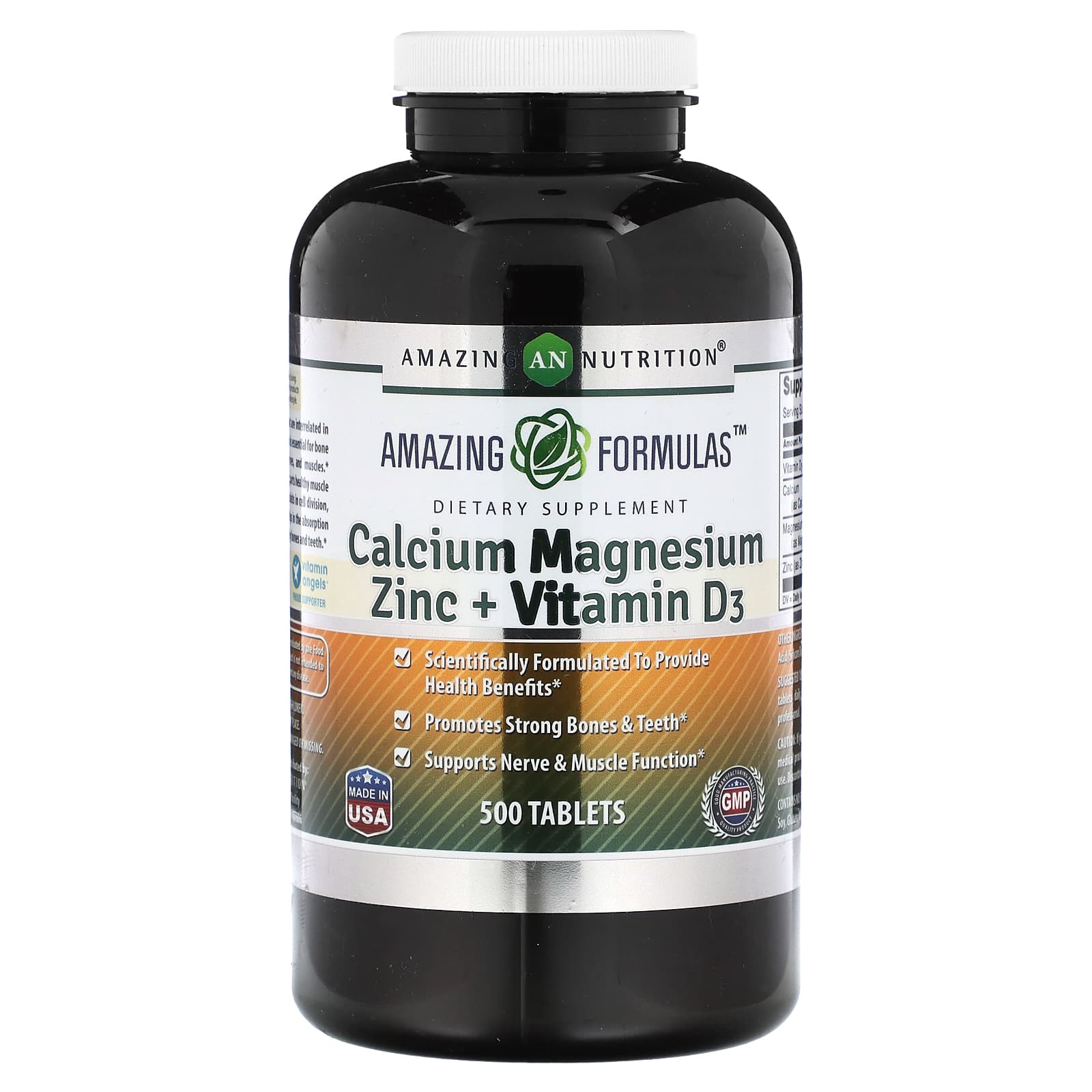 Amazing Nutrition-Calcium Magnesium Zinc + Vitamin D3-500 Tablets