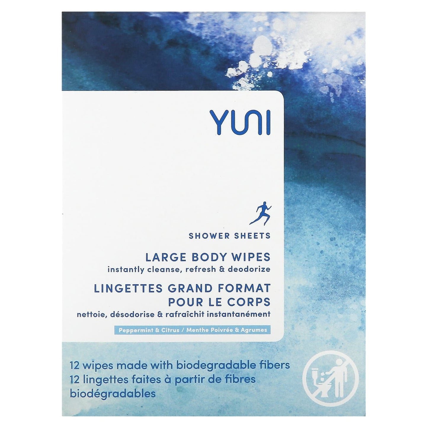 Yuni Beauty, Shower Sheet, Peppermint & Citrus, 12 Wipes