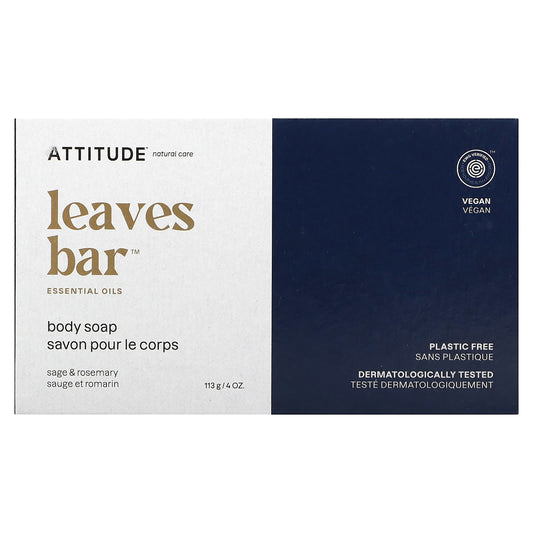 ATTITUDE-Leaves Bar-Body Bar Soap-Sage & Rosemary-4 oz (113 g)