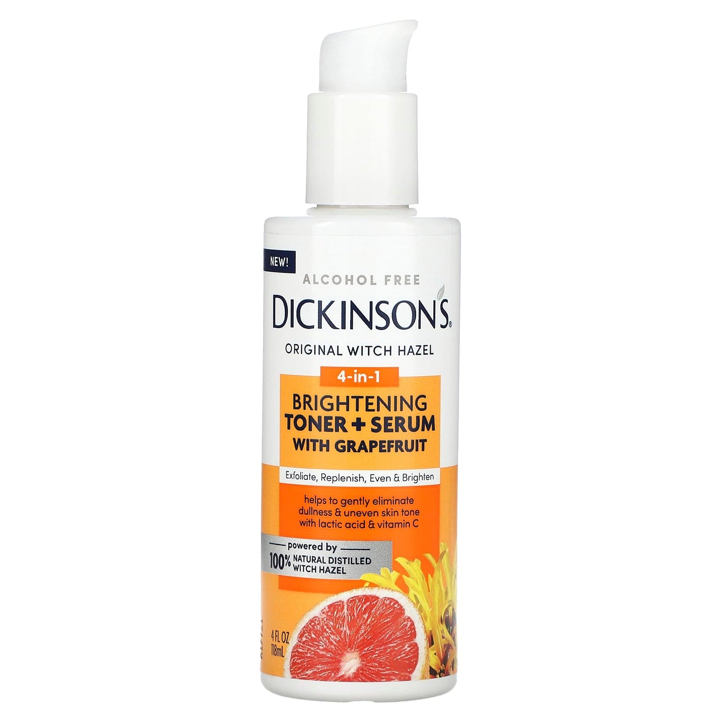 Dickinson Brands-Original Witch Hazel-4-In-1 Brightening Toner + Serum with Grapefruit-Alcohol Free-4 fl oz (118 ml)