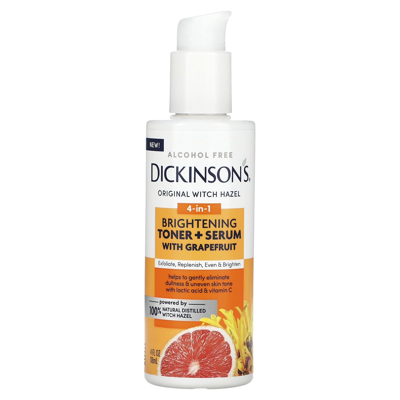 Dickinson Brands-Original Witch Hazel-4-In-1 Brightening Toner + Serum with Grapefruit-Alcohol Free-4 fl oz (118 ml)