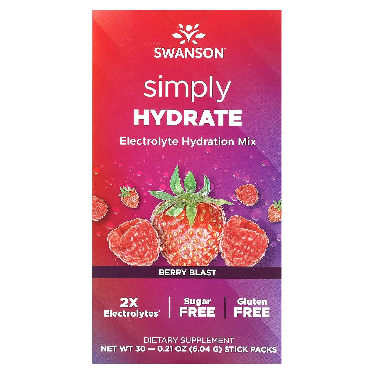 Swanson-Simply Hydrate-Electrolyte Hydration Mix-Berry Blast-30 Stick Packs-0.21 oz (6.04 g) Each