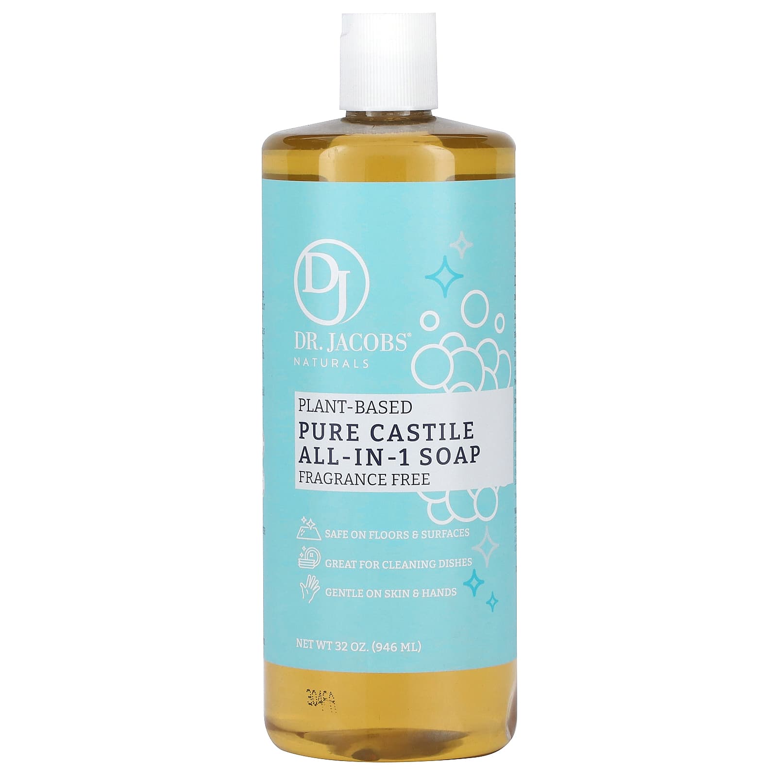 Dr. Jacobs Naturals-Plant-Based Pure Castile All-In-1 Soap-Fragrance Free-32 oz (946 ml)