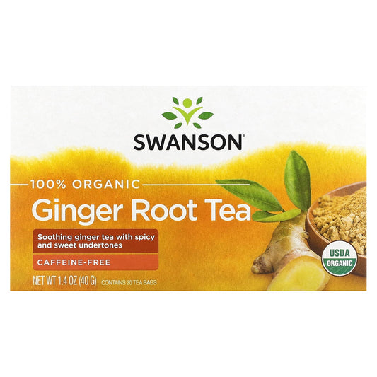 Swanson-100% Organic Ginger Root Tea-Caffeine-Free-20 Tea Bags-1.4 oz (40 g)