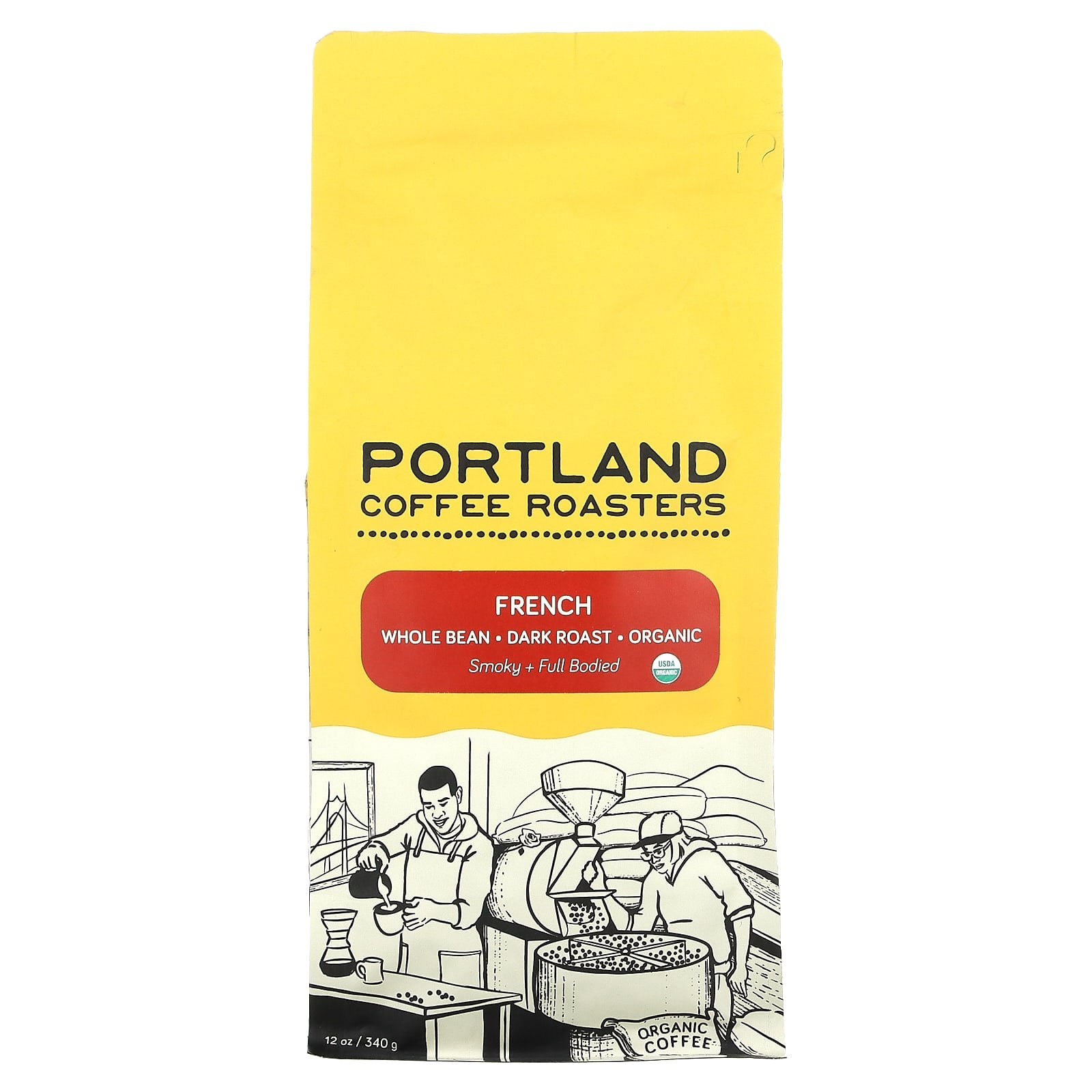 Portland Coffee Roasters-Organic Coffee-French-Whole Bean-Dark Roast-12 oz (340 g)