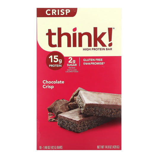 Think !-High Protein Bar-Chocolate Crisp-10 Bars-1.48 oz (42 g)