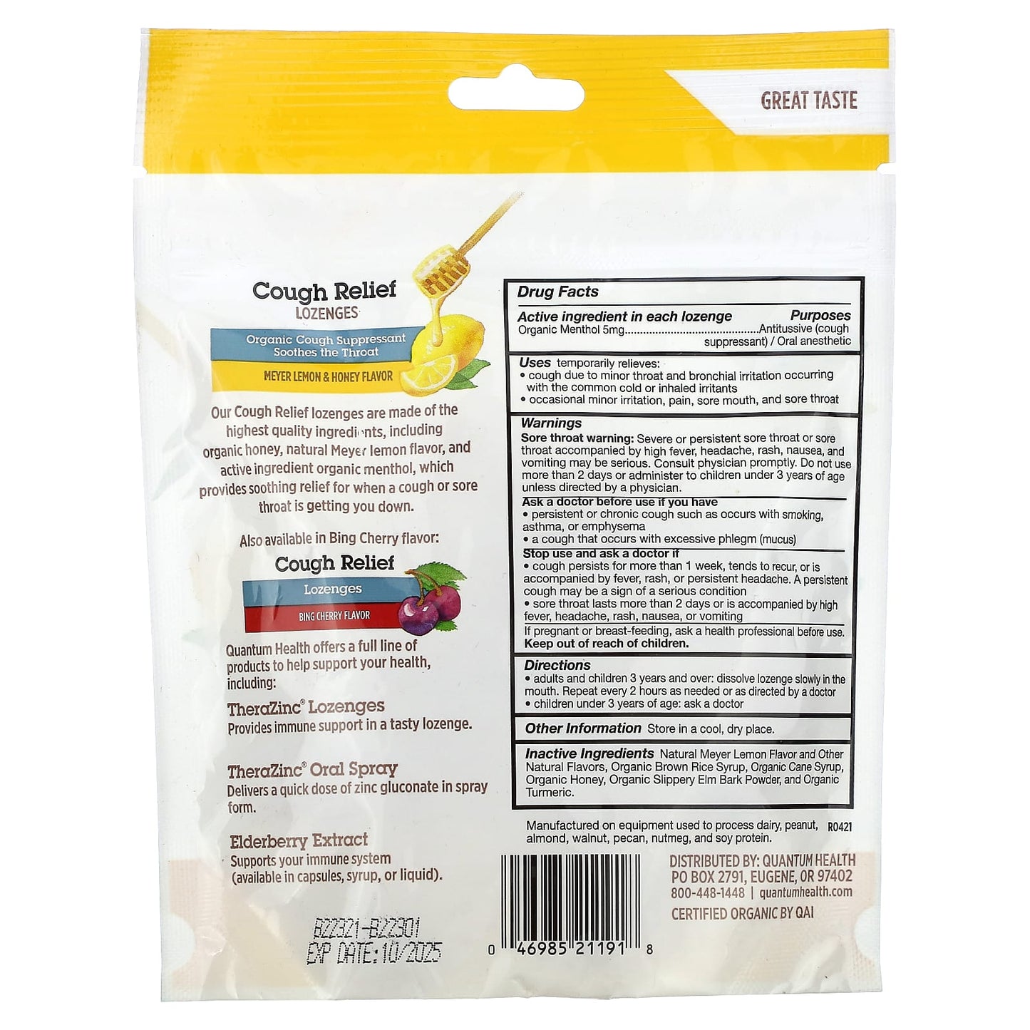 Quantum Health, Cough Relief Lozenges, Meyer Lemon & Honey, 18 Lozenges