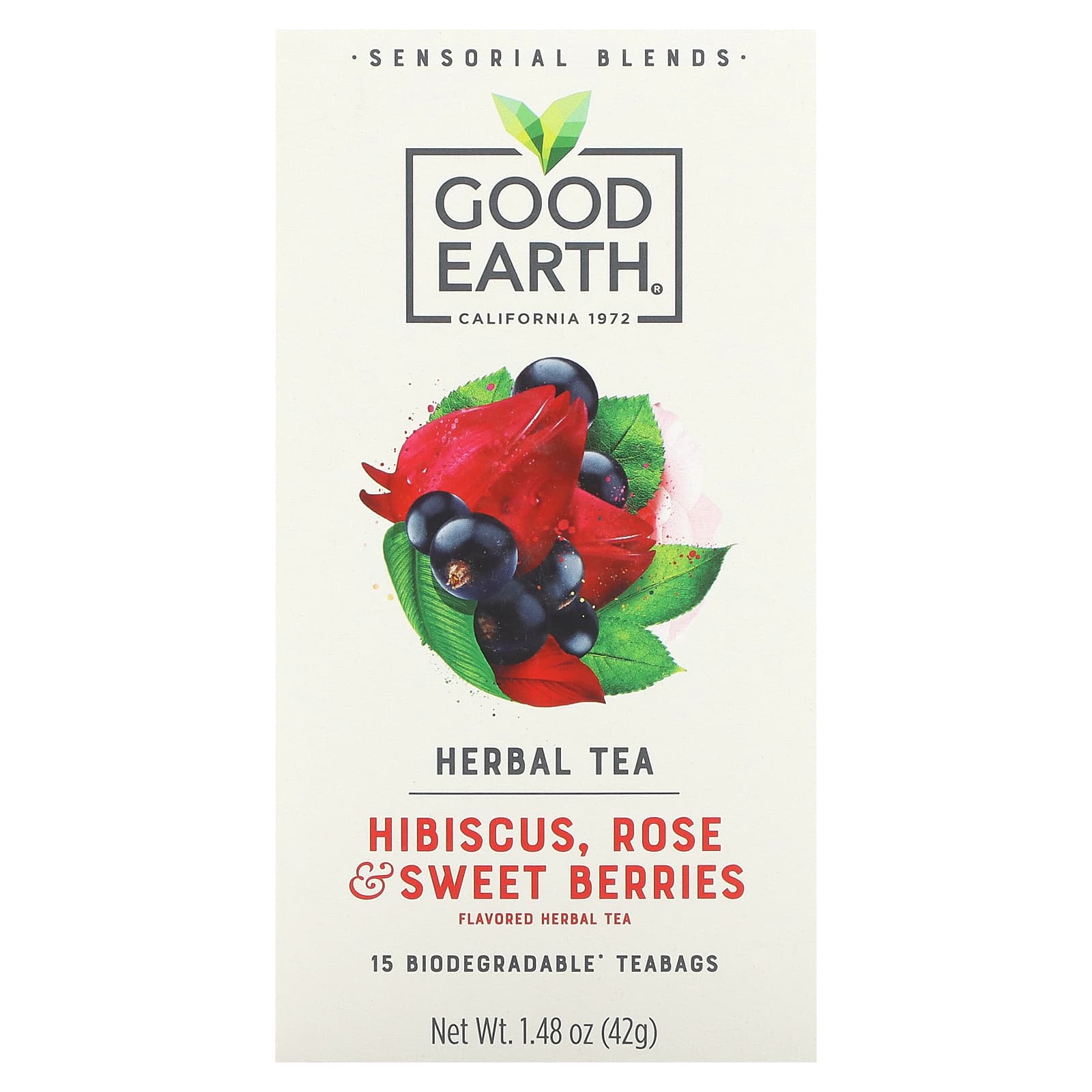 Good Earth Teas-Sensorial Blends-Herbal Tea-Hibiscus-Rose & Sweet Berries-15 Biodegradable Teabags-1.48 oz (42 g)