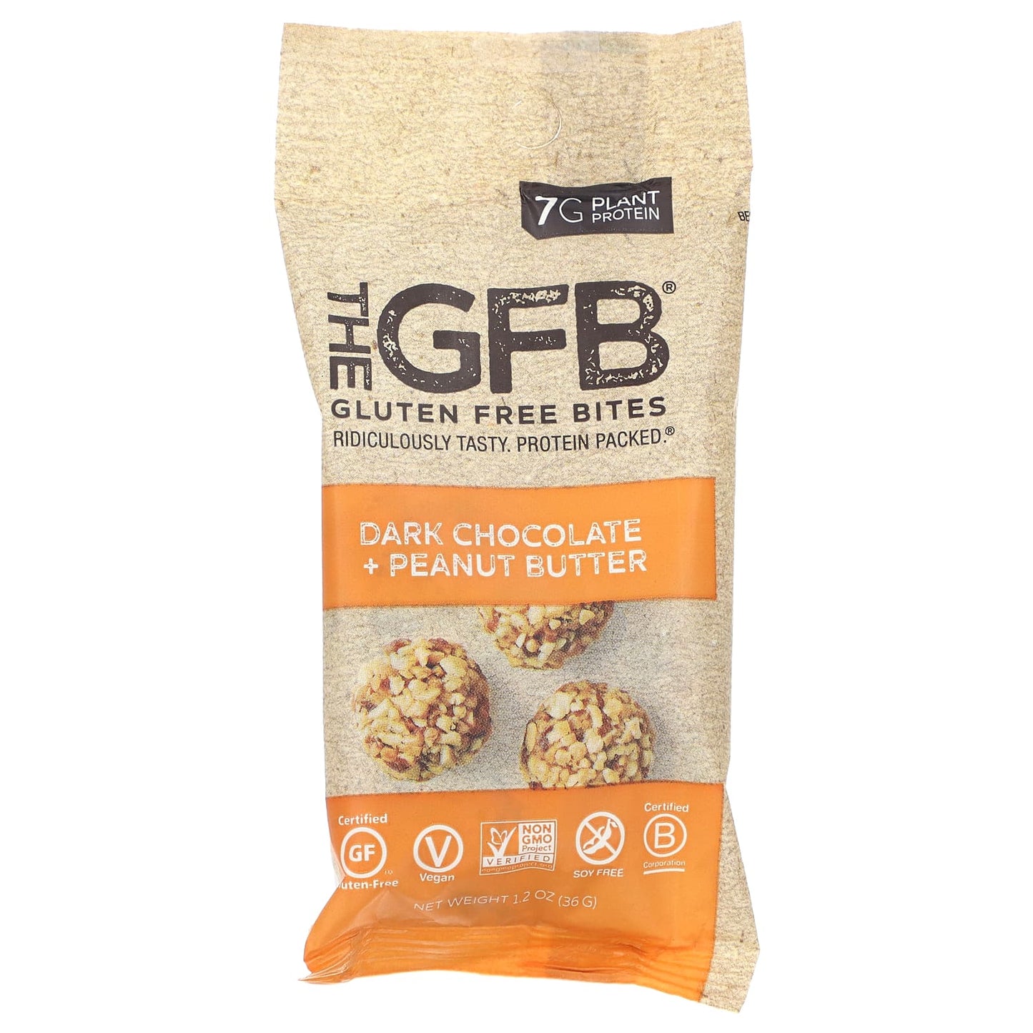 The GFB, Gluten Free Bites, Dark Chocolate + Peanut Butter, 10 Packs, 1.2 oz (36 g) Each