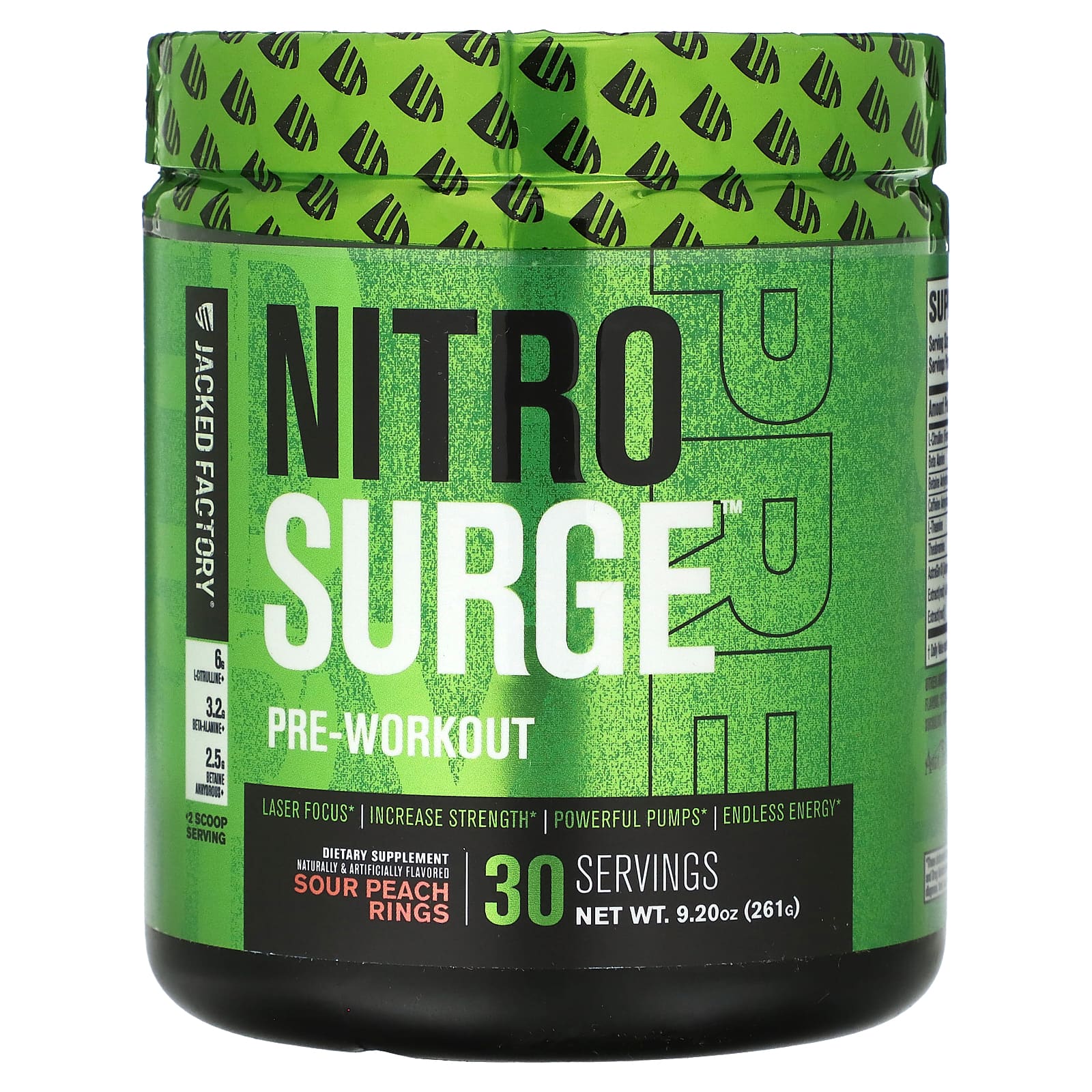 Jacked Factory-Nitro Surge-Pre-Workout-Sour Peach Rings-9.2 oz (261 g)