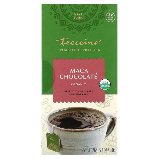 Teeccino-Organic Roasted Herbal Tea-Maca Chocolate-Caffeine Free-25 Tea Bags-5.3 oz (150 g)