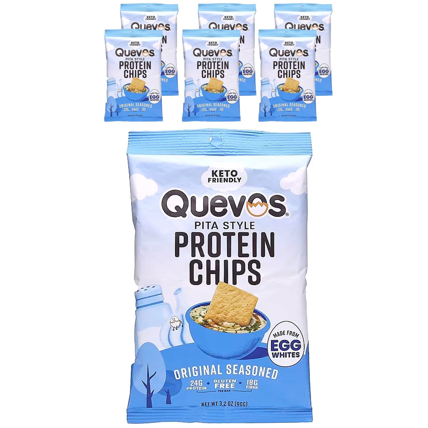 Quevos-Pita Style Protein Chips-Original-6 Family Pack Bags-3.2 oz (90 g) Each