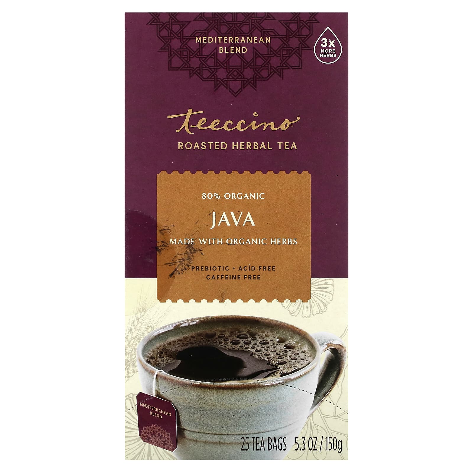 Teeccino-Roasted Herbal Tea-Java-Caffeine Free-25 Tea Bags-5.3 oz (150 g)