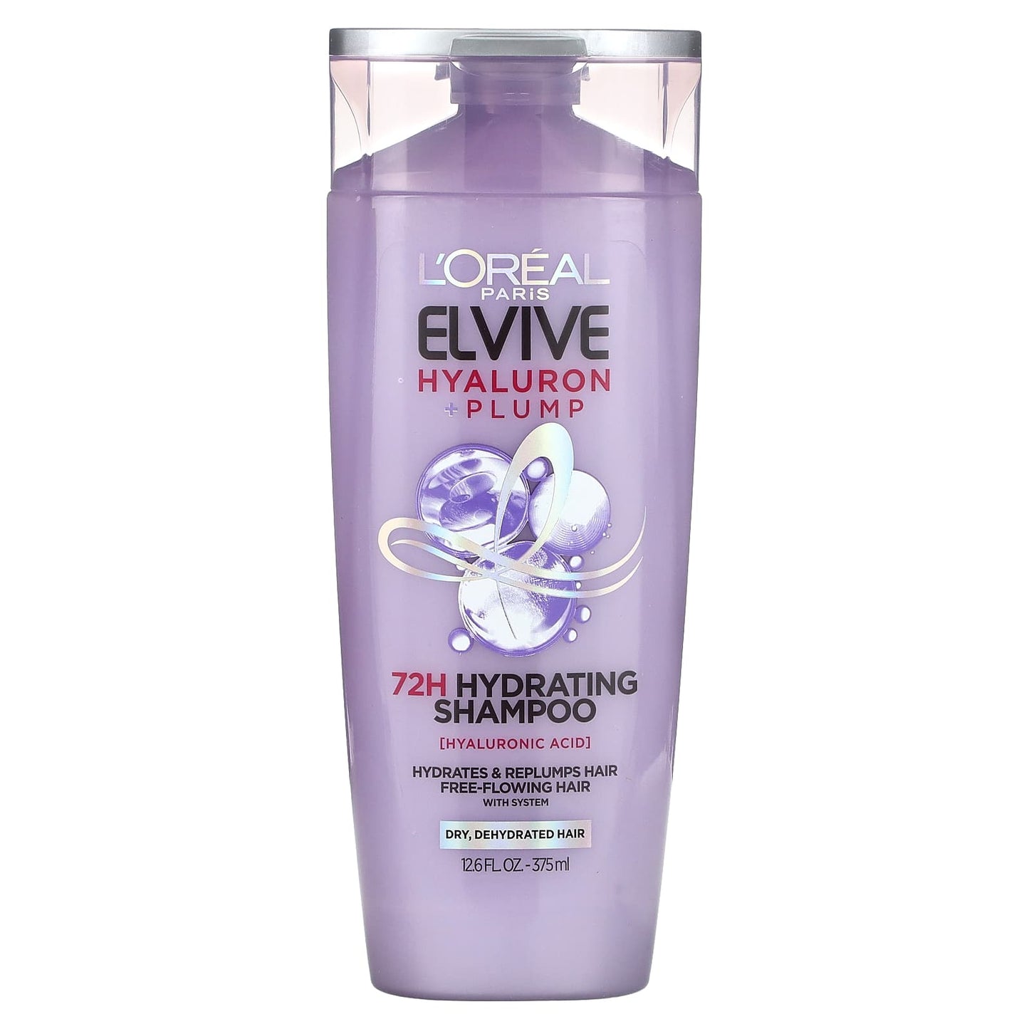 L'Oréal-Elvive-Hyaluron + Plump-72H Hydrating Shampoo-Dry-Dehydrated Hair-12.6 fl oz (375 ml)