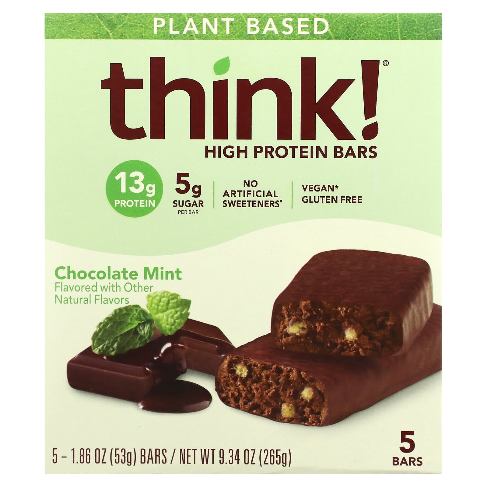 Think !-High Protein Bars-Chocolate Mint-5 Bars-1.86 oz (53 g) Each