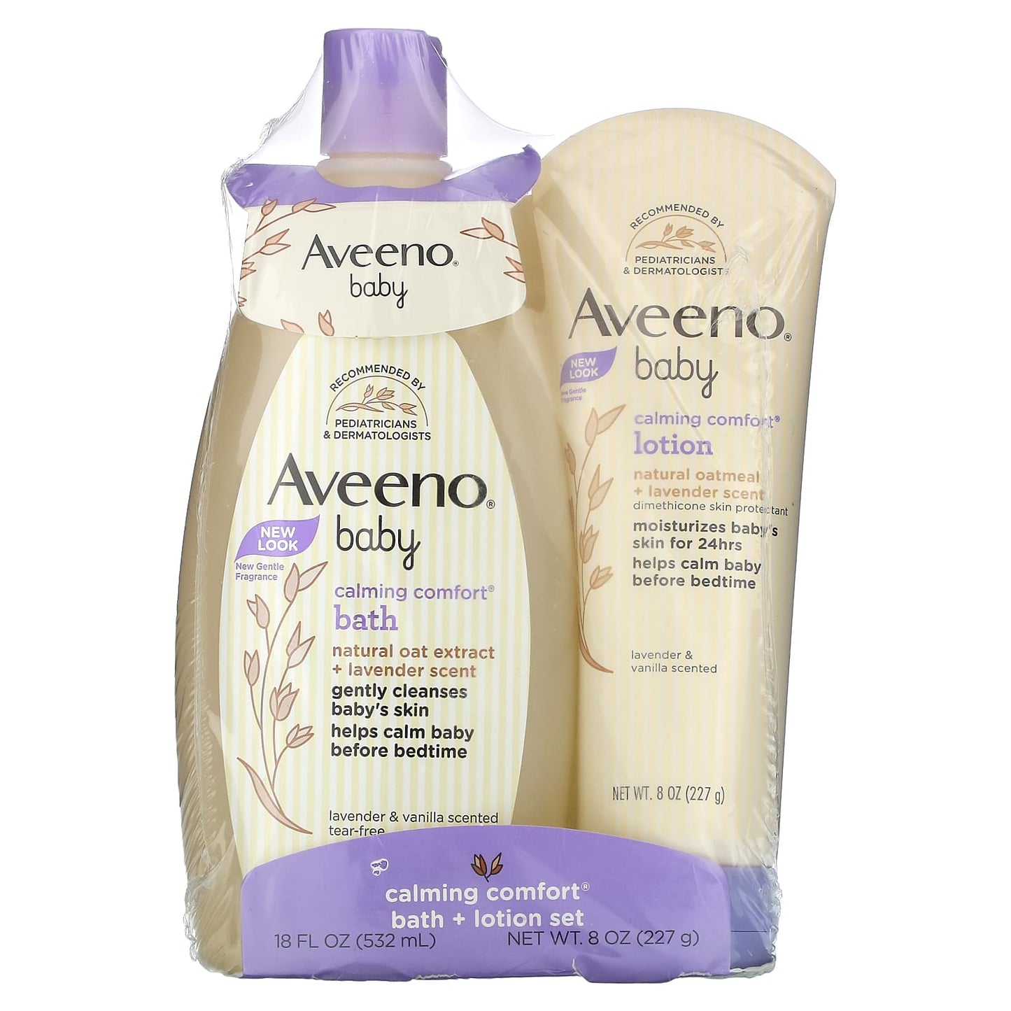 Aveeno, Baby, Calming Comfort Bath + Lotion Set, Lavender and Vanilla, 2 Piece Set